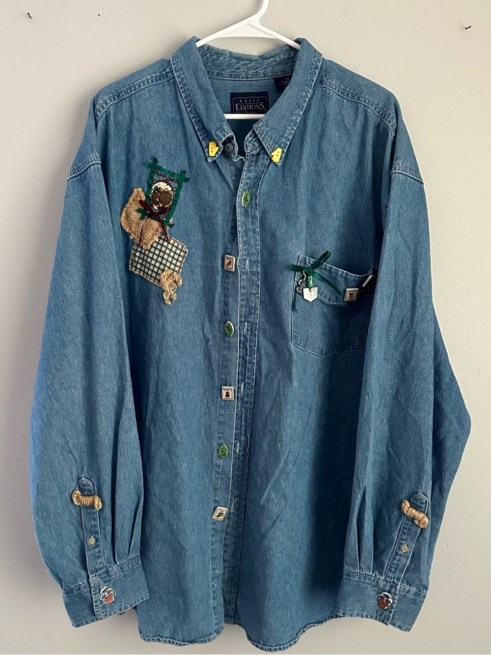 Vintage Denim Button Down Shirt Gardening buttons women’s 2X 2XL upcycled